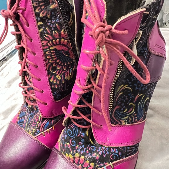 Vibrant Pink and Purple Lace-Up Boots - Picture 7 of 12